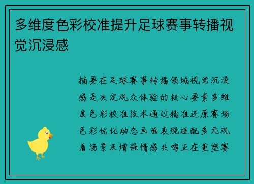 多维度色彩校准提升足球赛事转播视觉沉浸感